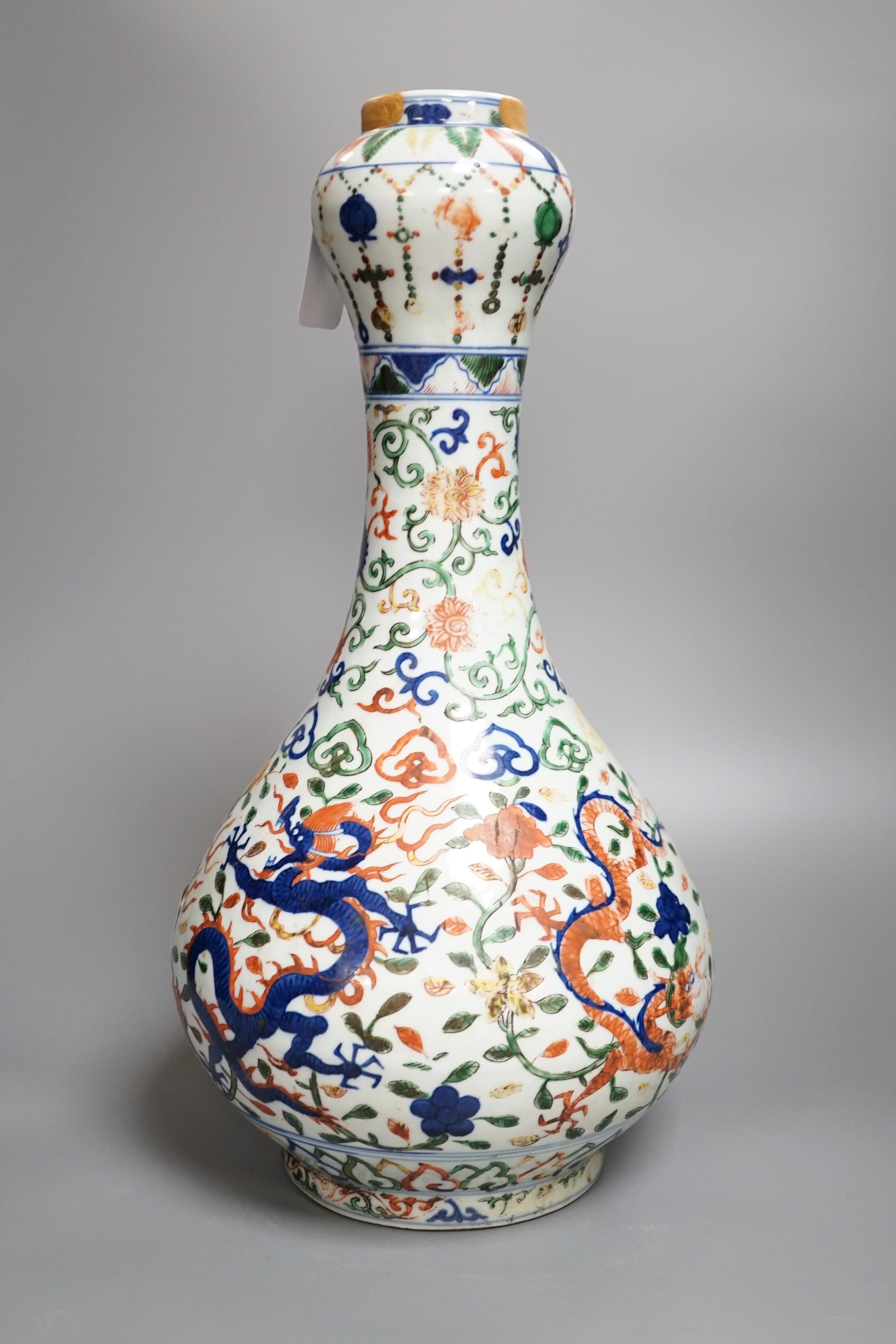 A Chine wucai 'dragon' vase, Jiajing mark, 19th/20th century, height 43cm